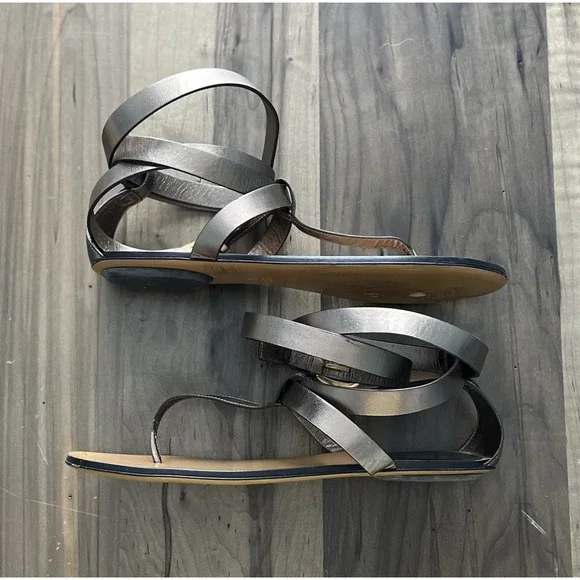 Gucci Bronze Leather Ankle Wrap Sandals Size 39 US Size 9 Made In Italy - Picture 3 of 12